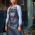 PR136 'DIVISION' WAXED LOOK DENIM BIB APRON WITH FAUX LEATHER